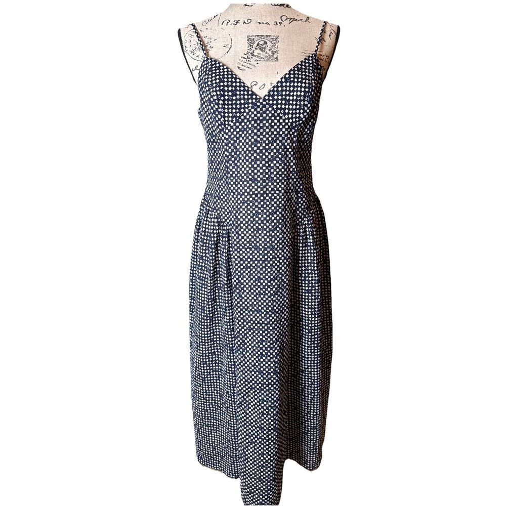Madewell Women's 6 100% Cotton Midi Sundress V Neck Sleeveless Blue White Check